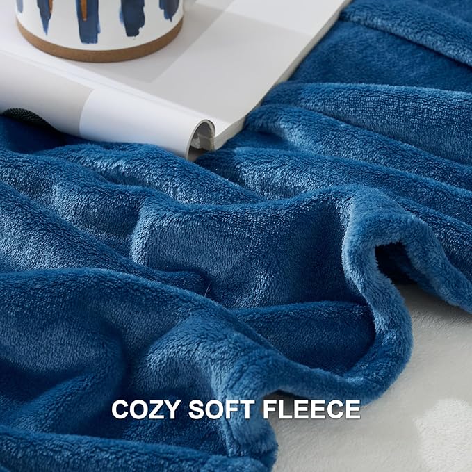 Hansleep Fleece Mineral Blue Full Blanket, Super Soft Flannel Fuzzy Plush Cozy Blanket for All Seasons, Mineral Blue, Full 84x90 Inches