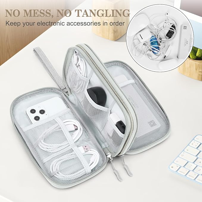 FYY Electronic Organizer, Travel Cable Organizer Bag Pouch Electronic Accessories Carry Case Portable Waterproof Double Layers Storage Bag for Cable, Charger, Phone, Earphone, Medium Size, Khaki
