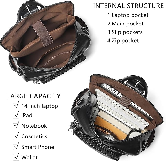 Shrrie Vegan Leather Laptop Backpack for Women 15.6 inch Work Backpack Fashion Travel Backpack Purse for Business College