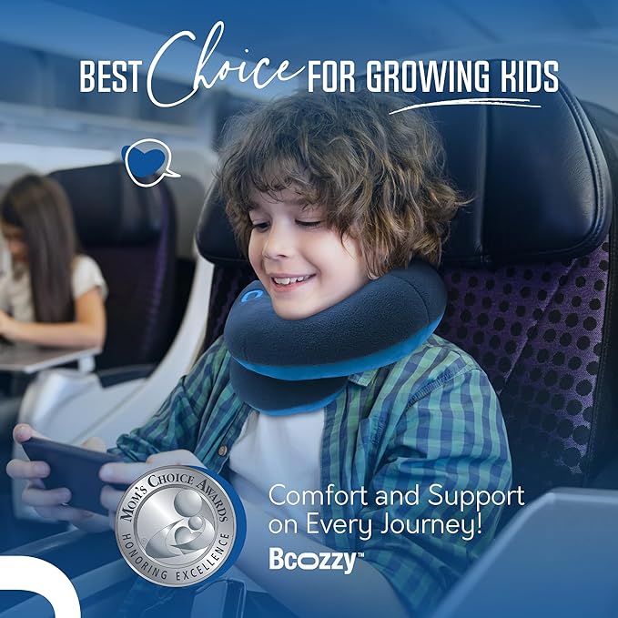 BCOZZY Kids Chin Supporting Travel Pillow for Ages 8–12- Patented Soft Neck Pillow for Head and Chin Support in Car Seat and Airplane. Comfortable Travel Essential. Medium Size, Bag, Light Purple