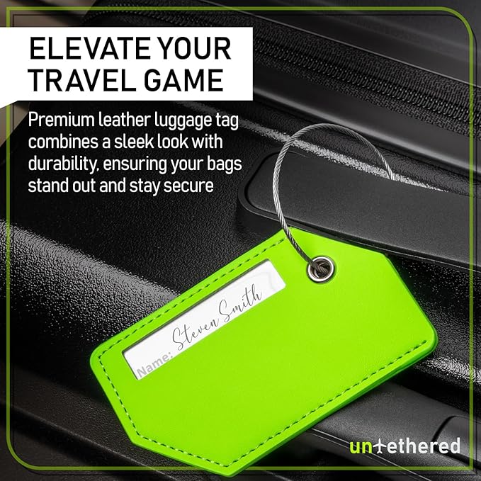 Untethered 4-Pack Luggage Tag Set | Durable Luggage Tags for Suitcases & Travel Bags | Bag Tag & Name ID Identifiers | Suitcase Tags for Easy Luggage Identification