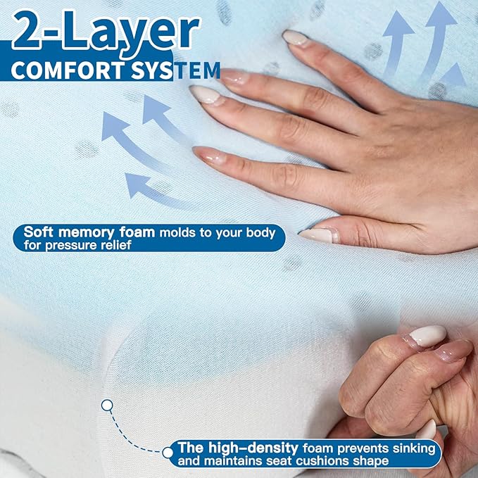 Seat Cushion for Tailbone Pain Relief, Extra Thick & Ventilated Office Chair Cushion with Non-Slip Cover, Memory Foam Booster Support for Desk, Car, Wheelchair (Black)