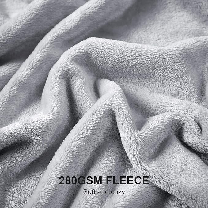 Hansleep Fleece Light Grey Throw XL Blanket, Super Soft Flannel Fuzzy Plush Cozy Blanket for All Seasons, Light Grey, Throw XL 50x70 Inches