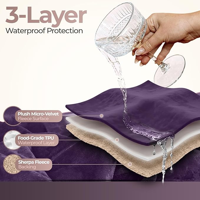 Waterproof Blanket for Bed Intimacy – Soft Sherpa Fleece (50"x80") – Leakproof & Absorbent Love Couples Blanket – Manta Impermeable para la Intimidad – Machine Washable, Splash Protection