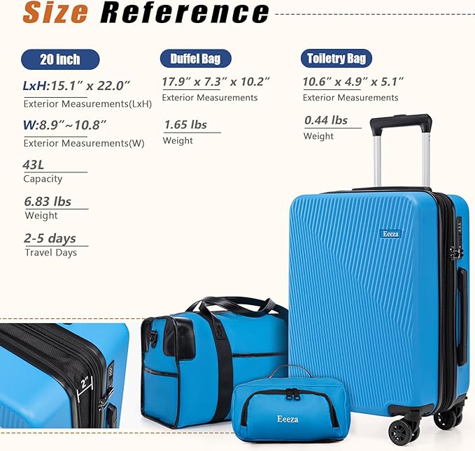 Expandable Carry on Luggage Sets,Suitcases with Detachable Wheels Hardshell 22x14x9 Airline Approved,Lightweight Luggage Set with TSA Lock,Carry on Suitcase