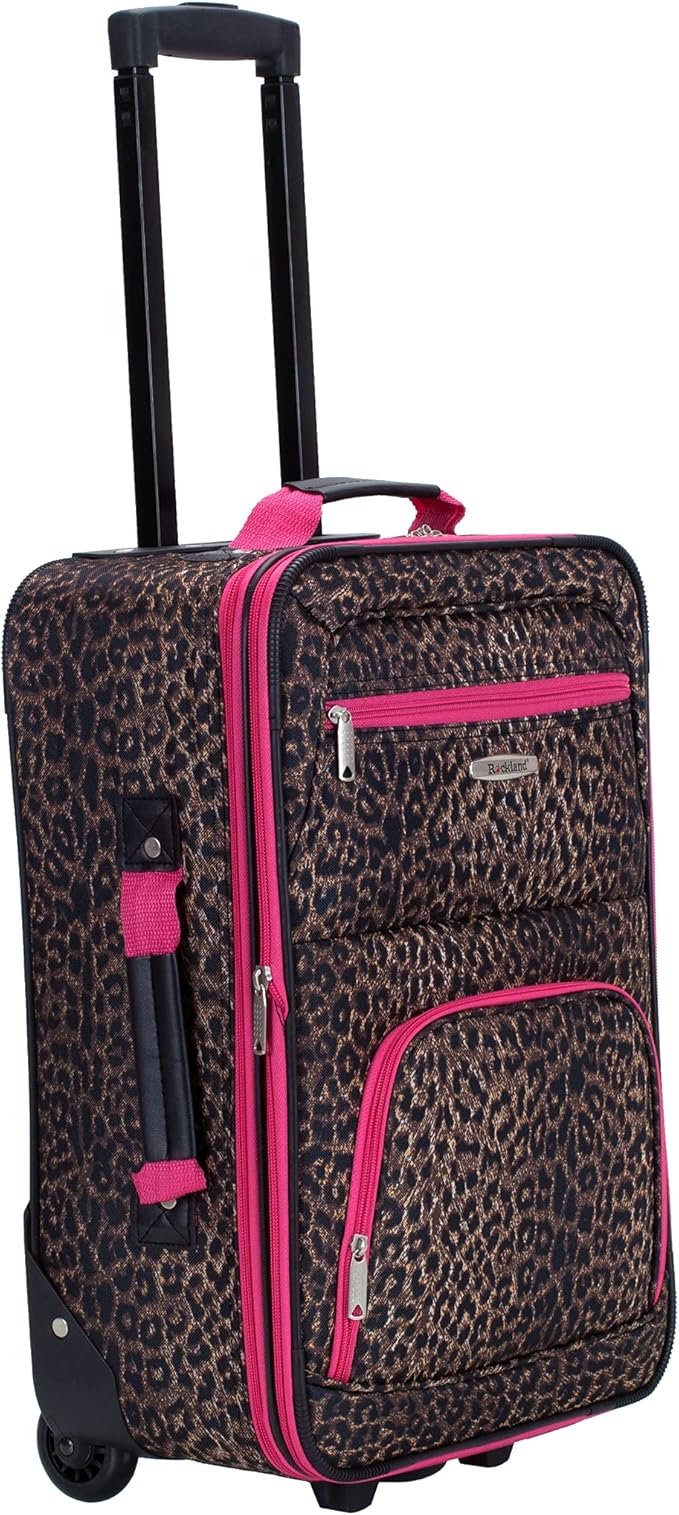 Rockland Jungle Softside Upright Luggage Set, Pink Leopard, 4-Piece Set (14/29/24/28)