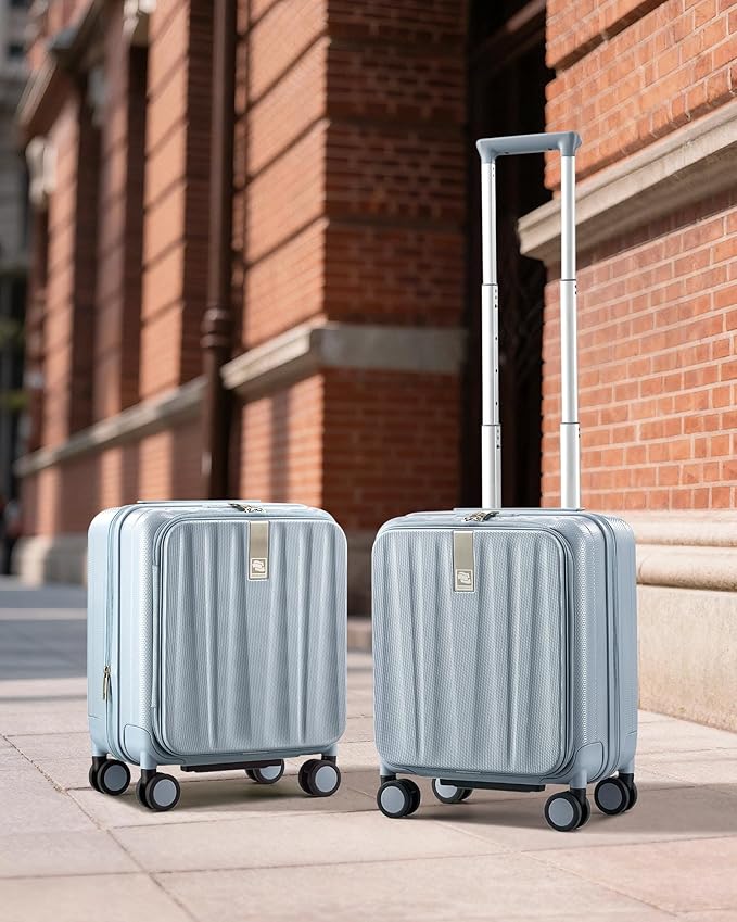 Hanke 16 Inch Expandable Under Seat Luggage with Wheels Top Opening Small Suitcase with Wheels Carry On Luggage Airline Approved Lightweight Hard Shell Suitcases for Weekender Overnight-Grey