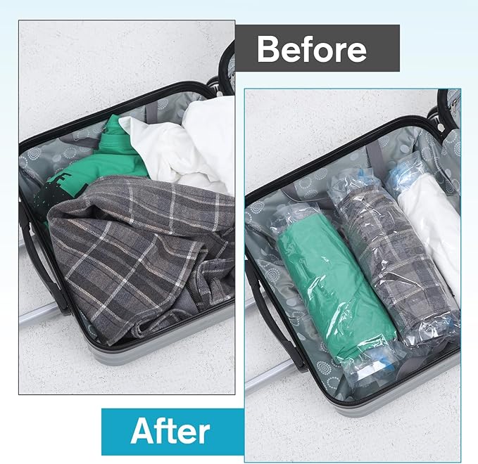 4 PCS Roll up Compression Bags, 19 X 14" Vacuum Travel Bag, Roll-Up Space Saver Bags for Travel, Vacuum Seal Storage Bag for Packing Clothing Suitcases Luggage Home Organizers, No Pump Needed