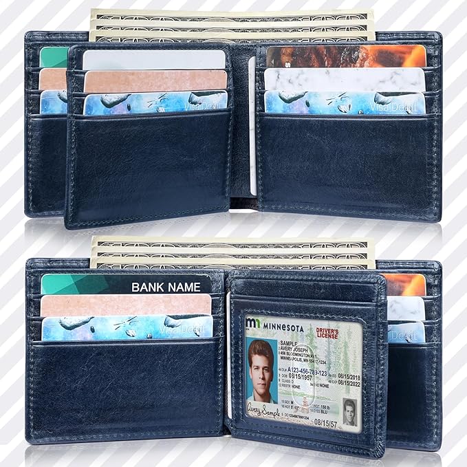 Artpaxy Mens Wallet Bifold Genuine Leather RFID Blocking Wallet for Men with 1 ID Windows 13 Card Holders 2 cash pockets 1 Gift Box
