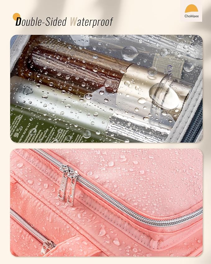 Travel Hanging Toiletry Bag for Women - Waterproof Cosmetic Organizer with Clear Window, Lightweight Bathroom Bags for Essentials, Makeup, Shampoo, Toiletries Dark Pink,Large