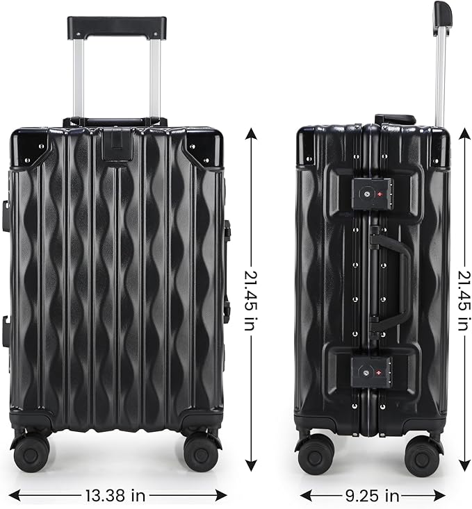 20 Inch Carry On Luggage with Spinner Wheels,Aluminum Frame PC Hard Shell Suitcase with USB Port,Lightweight Travel Luggage Airline Approved for Men Women, Black