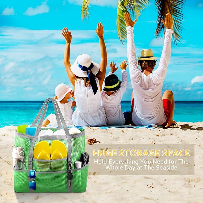 SRISE Mesh Beach Bag - Large Beach Tote Bag for Family Beach Bag for Toys & Vacation Essentials
