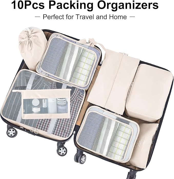 Packing Cubes for Travel-10 Set Luggage Organizer Bags for Family, Mesh Breathable Packing Cubes for Suitcases Durable Travel Essentials Bags Set