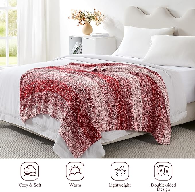 Throw Blanket, Red Gradient Soft Cozy Fluffy Knitted Throw Blankets for Couch, Sofa, Bed, Chair, Warm Fuzzy Plush Travel Picnic Lightweight Blanket, 50x60 inches