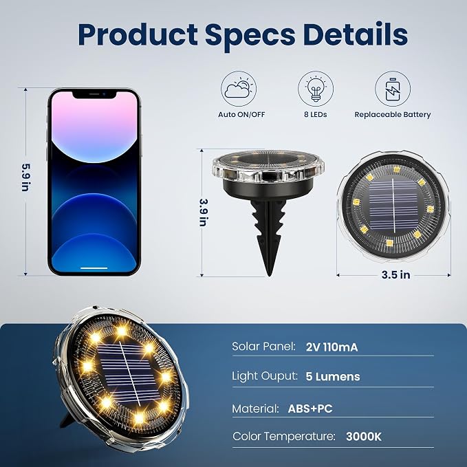 SOLPEX Solar Ground Lights Outdoor, Pathway Lights 12 Pack Warm White | IP65 Waterproof Landscape Lighting for Walkway, Driveway, Pathway, Garden, Backyard Decor- Transparent Lampshade