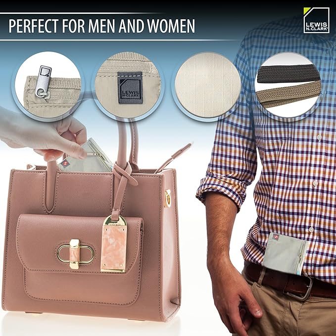 Lewis N. Clark RFID Blocking Money Belt Travel Pouch + Credit Card, ID, Passport Holder for Women & Men, Tan, One Size