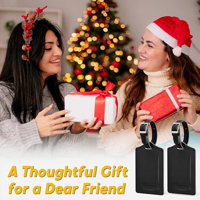 Travelambo 12 Pack Luggage Tags for Suitcases Privacy Protection Bag Tags Faux Leather Travel Accessories Essential, Black