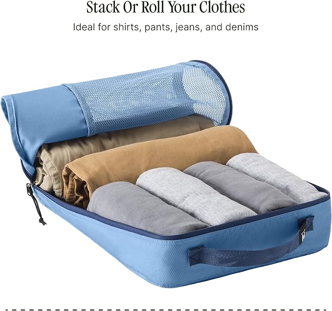 Eagle Creek Pack-It Reveal Cube - Lightweight Packing Cubes for Optimizing Luggage Space - Easy to Carry - Translucent Fabric - Water-Resistant - Easy Grab Zipper - Medium - Blue Dawn