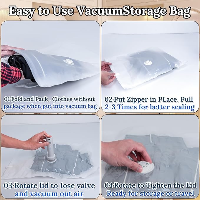 Vacuum Sealing Bags for Clothing Travel,Space Saver Vacuum Storage Bags with Air Pump,Compression Packing for Luggage and Clothes Travel (9 Combo Bags+Electric Pump)