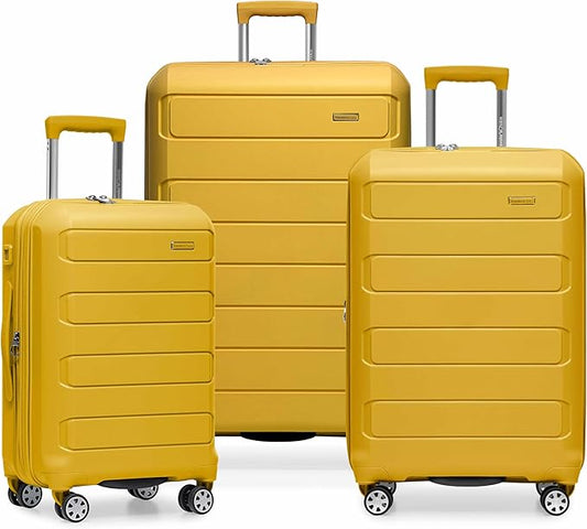 Traveler's Choice Pagosa Hardshell Expandable Luggage with Spinner Wheels, Yellow, 3-Piece Set (22/26/30)