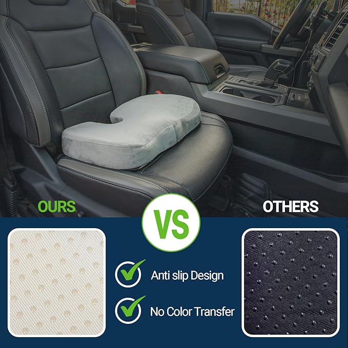Season Guard Gel Seat Cushion – Office Chair Cushion – Non-Slip Gel Memory Foam Coccyx Cushion for Tailbone Pain - Desk Chair Car Seat Cushion Driving - Sciatica Back Pain Relief, Velvet, Grey