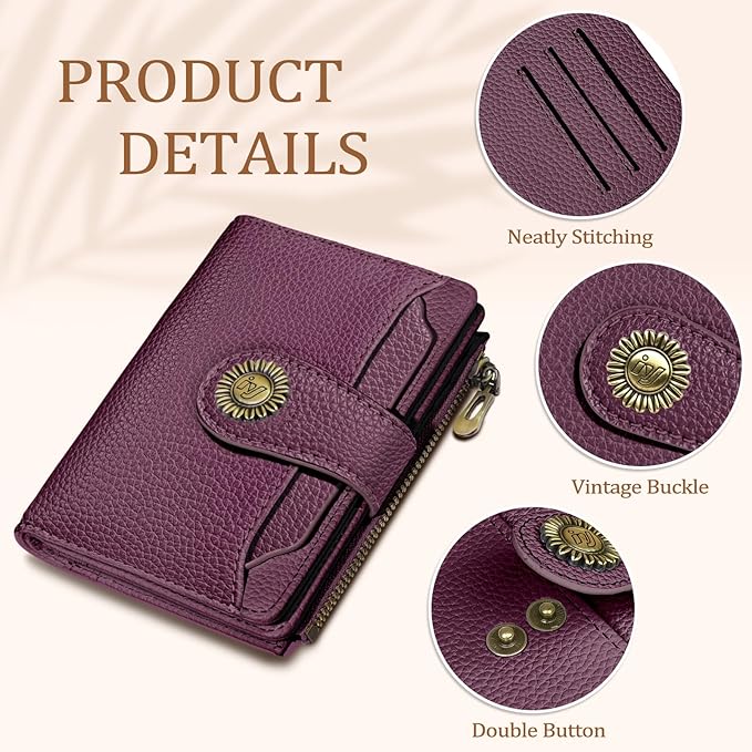 Icycay Small Wallet Women RFID Blocking Bifold, Credit Card Holder, Zipper Coin Pocket, PU Leather, Compact Travel, 4 ID Window, 14 Card Slots, Cash Purse, Ladies Woman Female Girls