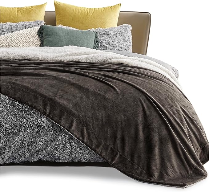 Bedsure GentleSoft Sherpa Fleece Blankets King Size for Bed, Non-Heated, Thick and Warm Throw for Women and Men, Soft Fuzzy Plush King Blanket for Winter, Brown, 108x90 Inches