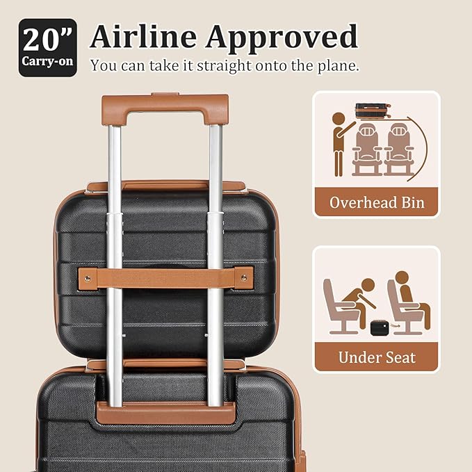 imiomo Carry on Luggage Airline Approved with Front Pocket and USB Port, Hard Shell 20 Inch Travel Carry-on Suitcase with Spinner Wheels and TSA Lock, Black Brown