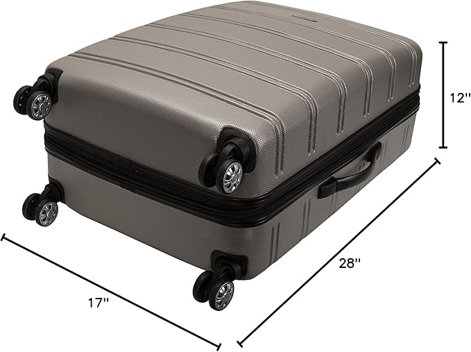 Rockland Melbourne Hardside Expandable Spinner Wheel Luggage, Silver, Checked Large 28"