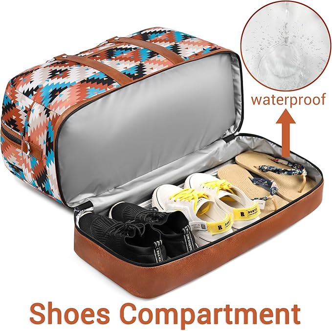 Weekender Bag for Women, Large Overnight Bag Canvas Travel Duffel Bag Carry On Tote with Shoe Compartment 21" 3Pcs Set