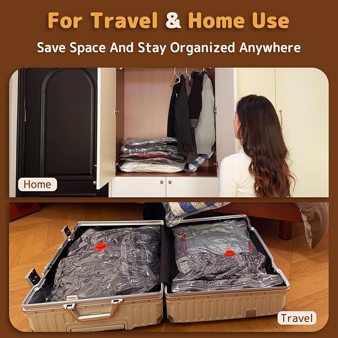 Travel Vacuum Bags with Wireless Rechargeable Pump, Vacuum Seal Bags for Clothing, Compression Space Saver for Luggage & Suitcase, 12 Combo Travel Size
