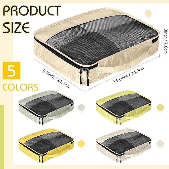 5 Pcs Packing Cubes for Suitcase Large Travel Cubes Carry on Luggage Organizer Bags for Clothes Accessories(S,Yellow)