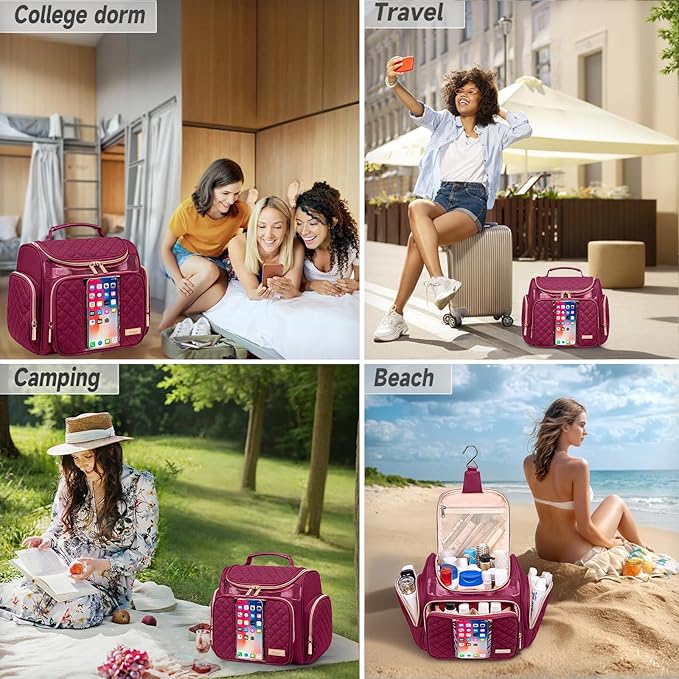 Large Toiletry Bag for Women Men,Bathroom Bag,Water Resistant Shower Bag,Makeup Bag,Portable Shower Caddy for College Dorm,Hanging Travel Toiletry Bag with Transparent Waterproof Phone Pocket