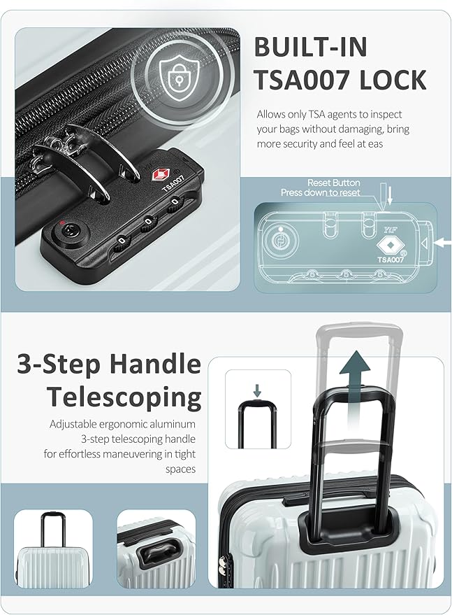 Carry on Luggage - Airline Approved Suitcases with Spinner Wheels, Built-In TSA Lock，Hard Shell Expandable Suitcases