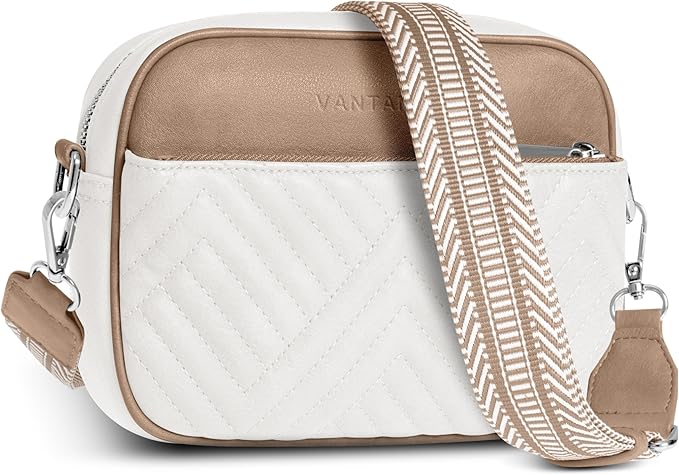 Vantamo Premium Quilted Crossbody Bags for Women with Anti-Pickpocket Clip, Vegan Leather Handbags, Travel Purses for Women