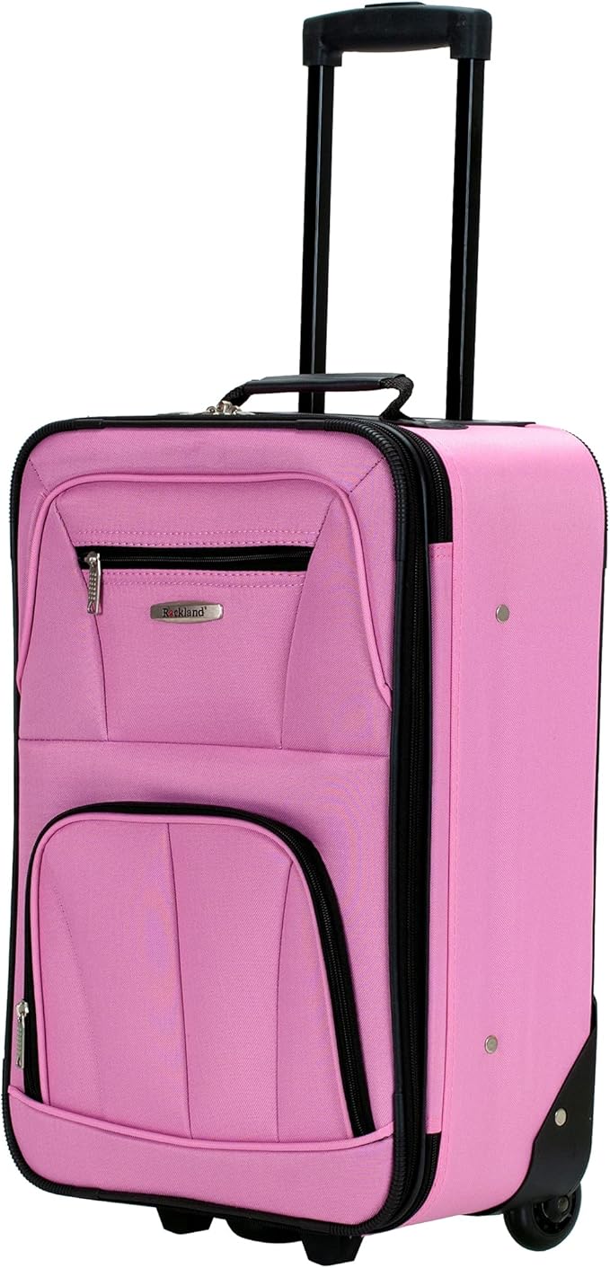 Rockland Journey Softside Upright Luggage Set, Expandable, Pink, 4-Piece (14/19/24/28)