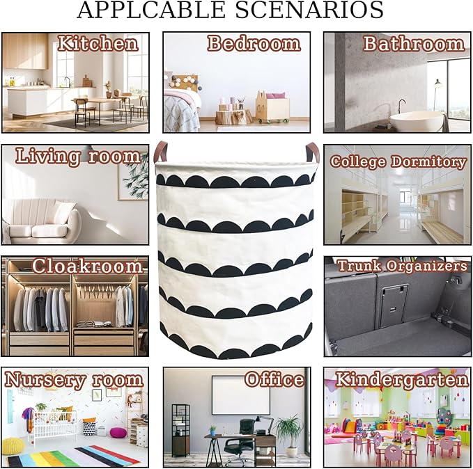 Waterproof Laundry Hamper Collapsible Laundry Basket Leather Handle Laundry Bag Large Clothes Storage Toy Organization for Bathroom Bedroom Laundryroom College Dorms (Hege-003)