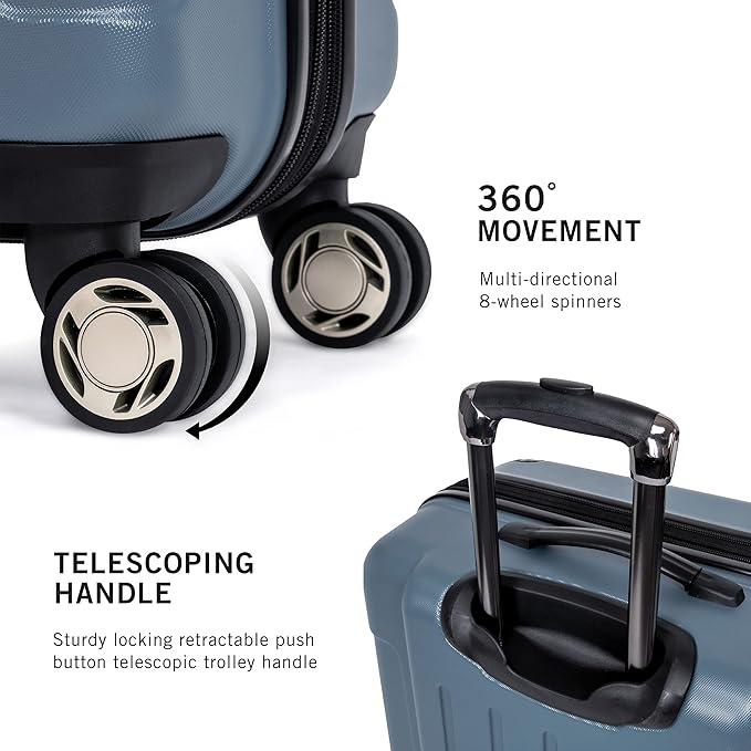 Kenneth Cole REACTION Renegade Luggage Expandable 8-Wheel Spinner Lightweight Hardside Suitcase, Granite Blue, 24-Inch Checked