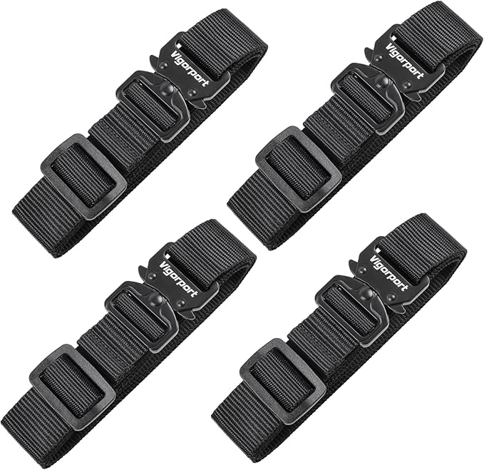 Vigorport Utility Straps Quick Release Nylon Backpack Accessory Bag Strap,Adjustable for Hiking,Travel,Outdoor Sports-4 Pack (Black-Metal Buckle, 1" W-48 L)