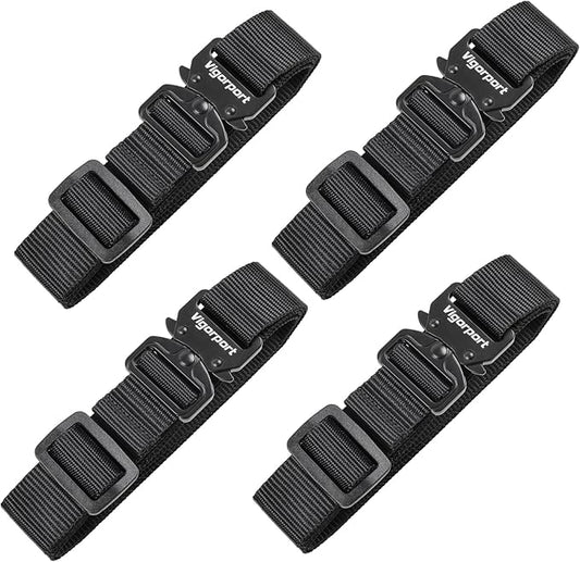 Vigorport Utility Straps Quick Release Nylon Backpack Accessory Bag Strap,Adjustable for Hiking,Travel,Outdoor Sports-4 Pack (Black-Metal Buckle, 1" W-48 L)