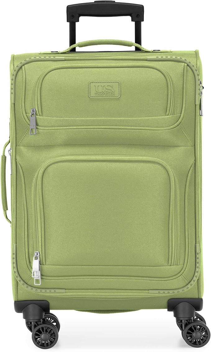 U.S. Traveler Rio Lightweight Softside Rolling Carry-on Suitcase, 4-Wheel Set, Light Green