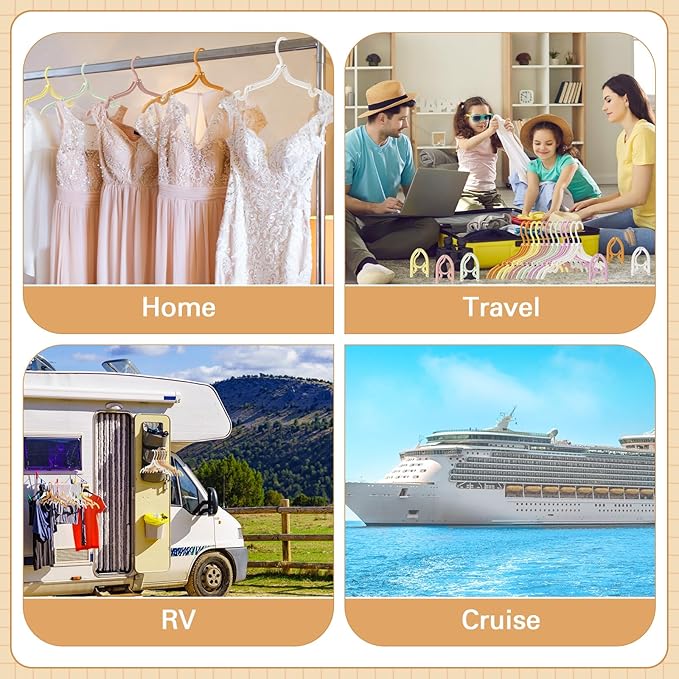 Teenyyou 12 Pcs Travel Hangers Cruise Ship Essentials Foldable Portable Plastic Vacation Hangers Non Slip Clothes Drying Rack Travel Accessories for Dormitory School Hotel Laundry (Lively Color)