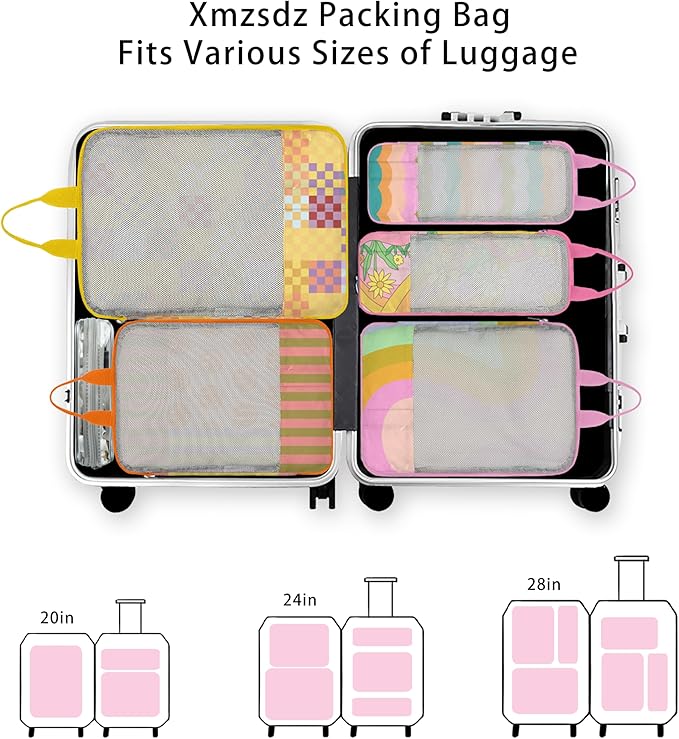 7 Pcs Compression Packing Cubes for Travel Luggage, Lightweight Suitcase Organizer Bags Set, Compression Packaging Cube for Travel Essentials, Packing Cubes for Carry on Suitcase