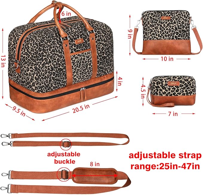 Weekender Bag for Women, Large Overnight Bag Canvas Travel Duffel Bag Carry On Tote with Shoe Compartment 21" 3Pcs Set