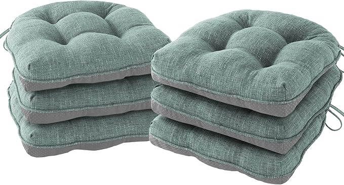 Chair Cushions for Dining Chairs Set of 6, Kitchen Chair Cushions, Chair Pads with Ties Non Slip Backing, Christmas Room Decor, Tufted Memory Foam Seat Cushion 6 Pack, 15.5x15.5x4, Sage Green