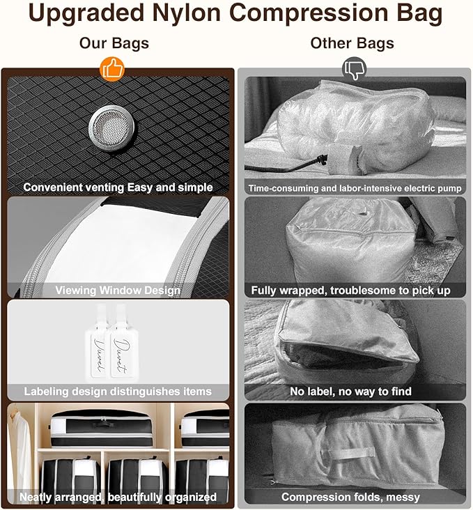 2 Pack Compression Storage Bags - 110L Large Capacity Comforter Storage Bag, 3-Layer Washable Ultra Space Saving Self Compression Organizer Space Bags for Blanket, Sweater, Sheet, Black