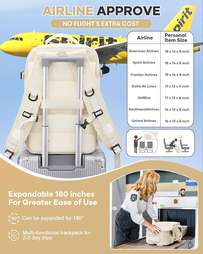 VECAVE Vacuum Travel Backpack with Pump for Women,Personal Item Carry on Backpacks Flight Approved 18x14x8 inches for Men,Laptop Waterproof Work Compression bags Casual Daypack Beige.