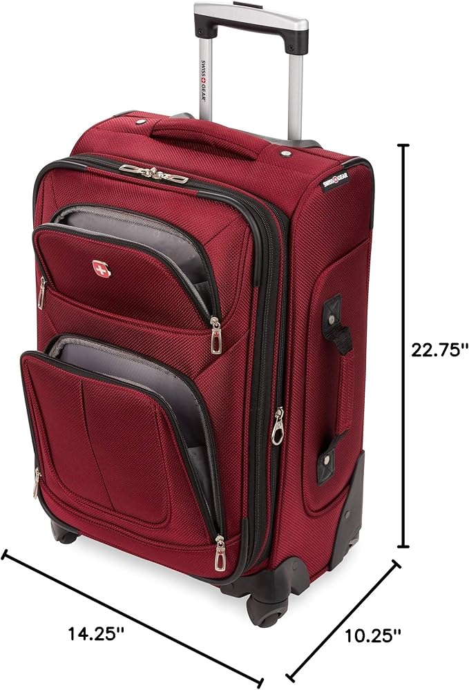 SwissGear Sion Softside Expandable Luggage – Carry-On Suitcase with 360 Degree Wheels & Retractable Handle – 21 Inch, Perfect for 1-3 Night Trips – Burgundy