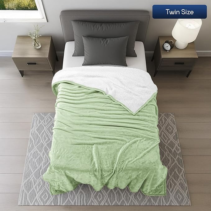 Utopia Bedding Sherpa Blanket Twin Size (Sage Green, 90x66 Inches) - Soft Lightweight Plush Fleece Reversible Blanket for Bed, Sofa, Couch, Camping and Travel