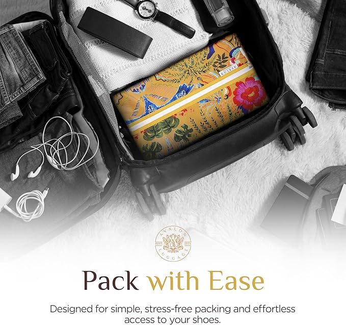 Shoe Bags for Travel - Footwear Organizer for Suitcases, Gym, Work Trips (Yellow Flower)